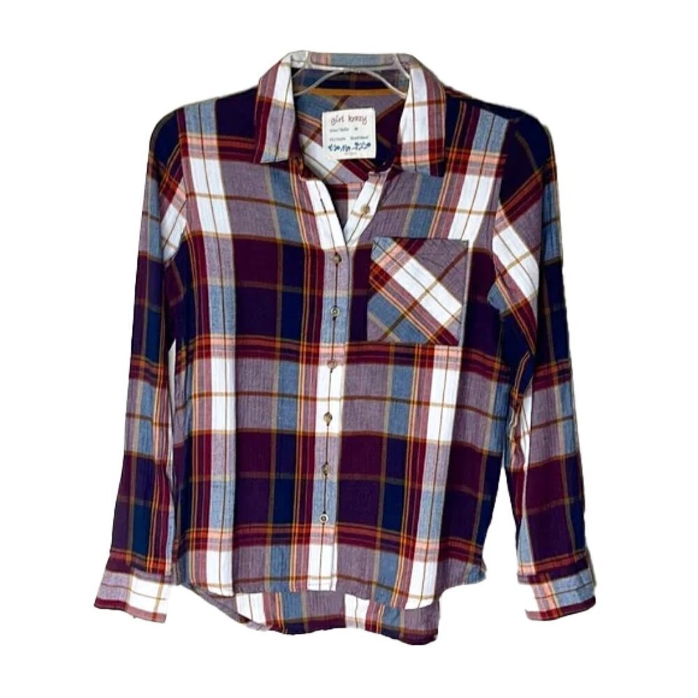 ❤️ 🆕 GIRL KRAZY plaid Button Down Shirt Size M